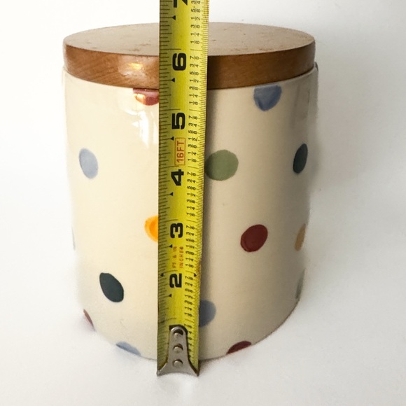 Emma Bridgewater UK Colorful Polka Dot Ceramic Canister with Wooden Lid - Picture 13 of 16